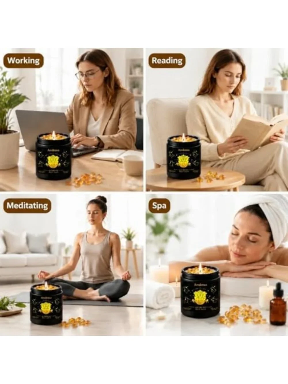 Lemon Scented Gemini Zodiac Candle with Citrine Crystals for Positive Energy